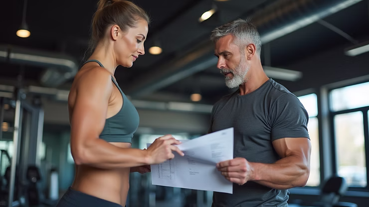 Fitness coach and client discussing tailored fitness plan